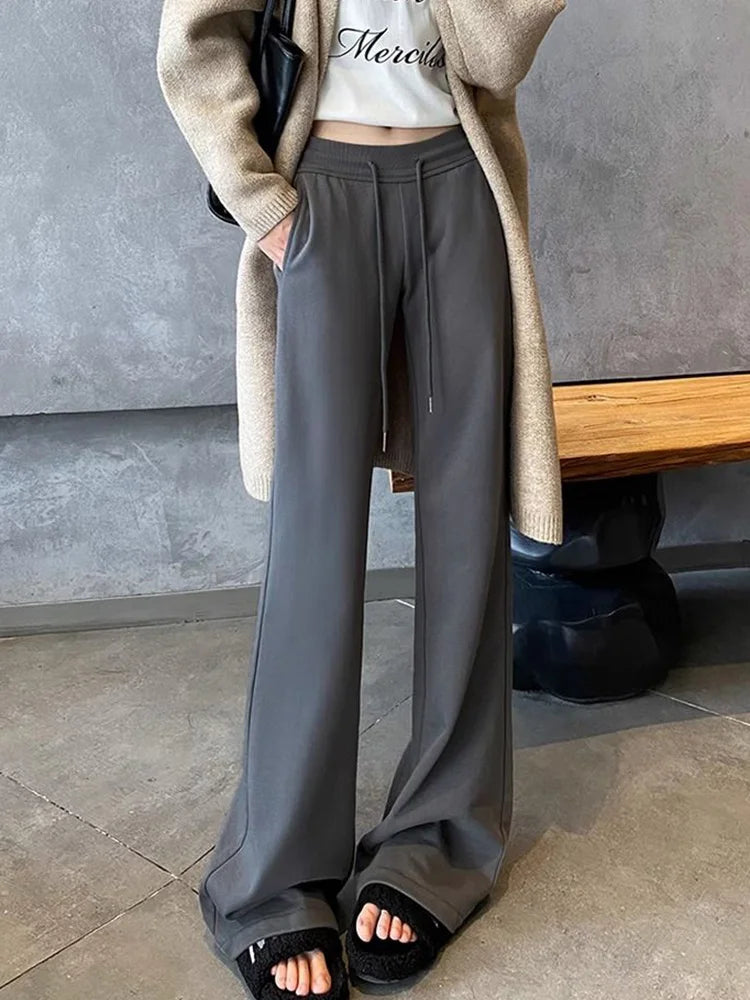 Bxoxo Streetwear Slim Flare Pant Women Sexy Low Waist Fall Vintage Wide Leg Trousers Casual American Lace Up Female Retro Black Pants