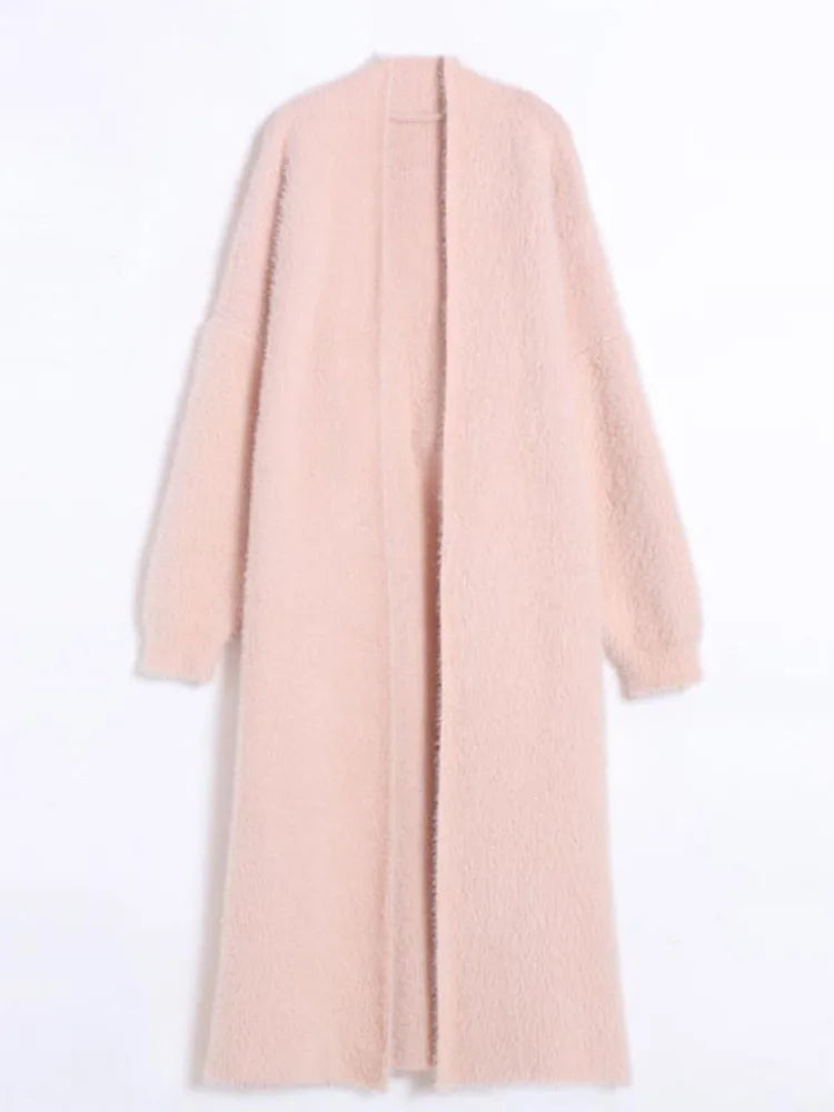 Bxoxo Women's Sweater Cardigan for Women Long Sleeve Knitwears Winter Clothing Imitation Mink Velvet Knitted Fluffy