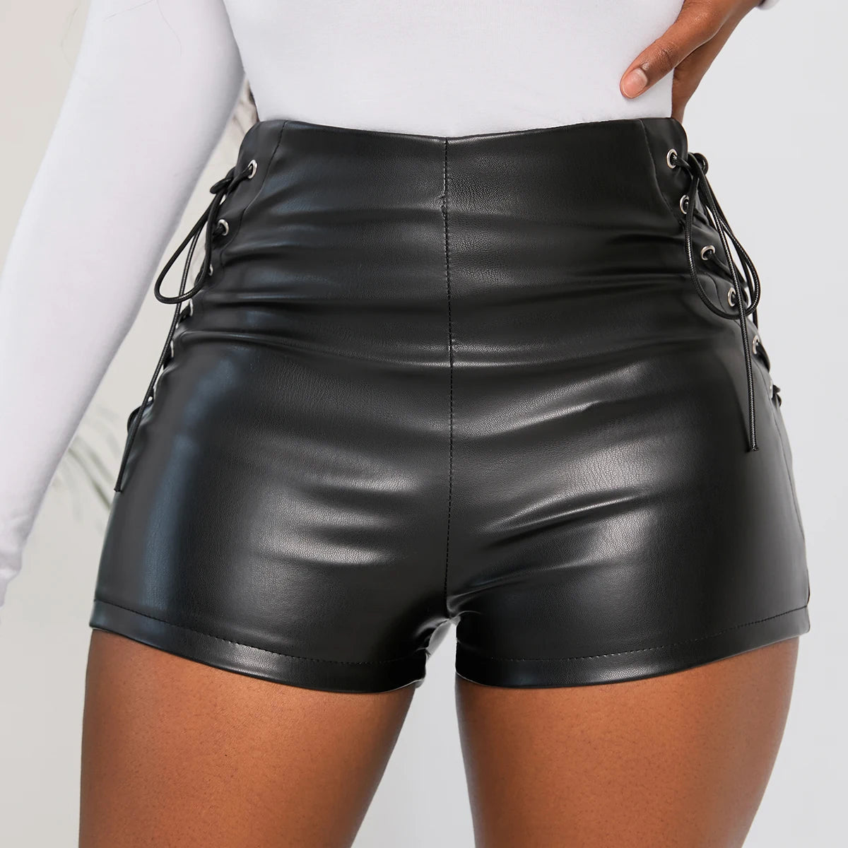 Bxoxo New Sexy Summer and Autumn Stretch Plus Size Tight Black Faux Leather Shorts Casual Shorts Leather Pants for Women