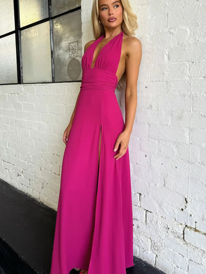BXOXO Elegant Sleeveless Open Back High Split Dress Women Slim Lace Up Evening Dress Female Elegance Club Party Vestidos