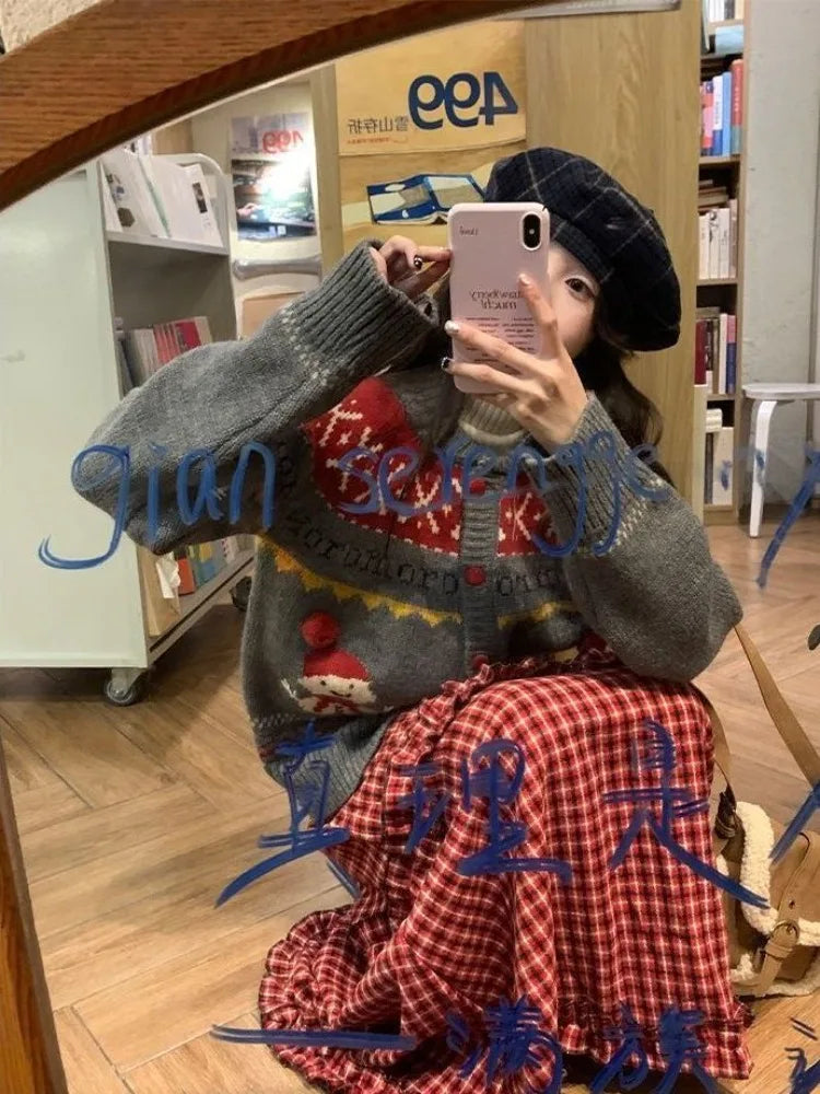 BXOXO Women Skirts Plaid Patchwork Ruffles Vintage Summer Fashion Stretch High Waist Elegant Sweet Long Skirt Female Casual