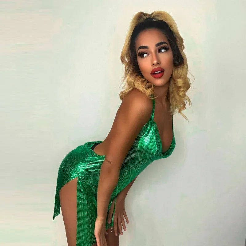 BXOXO Sexy and Fashionable Women's Elegant Short Dress with Hanging Neck Backless Bottom Chest Sequin Party Girl Dance Dress