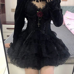 BXOXO Elastic Gothic Ruched Lace Tutu Skirt Women Black Mesh Detail Petticoat Sexy Mini Tulle Skirts Party Club Wear Dancer
