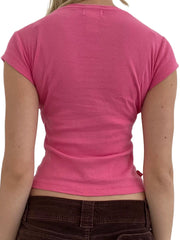 BXOXO Women Y2k Graphic Print Tees Long Short Sleeve Round Neck Crop Tops E-Girls Slim Fit Streetwear