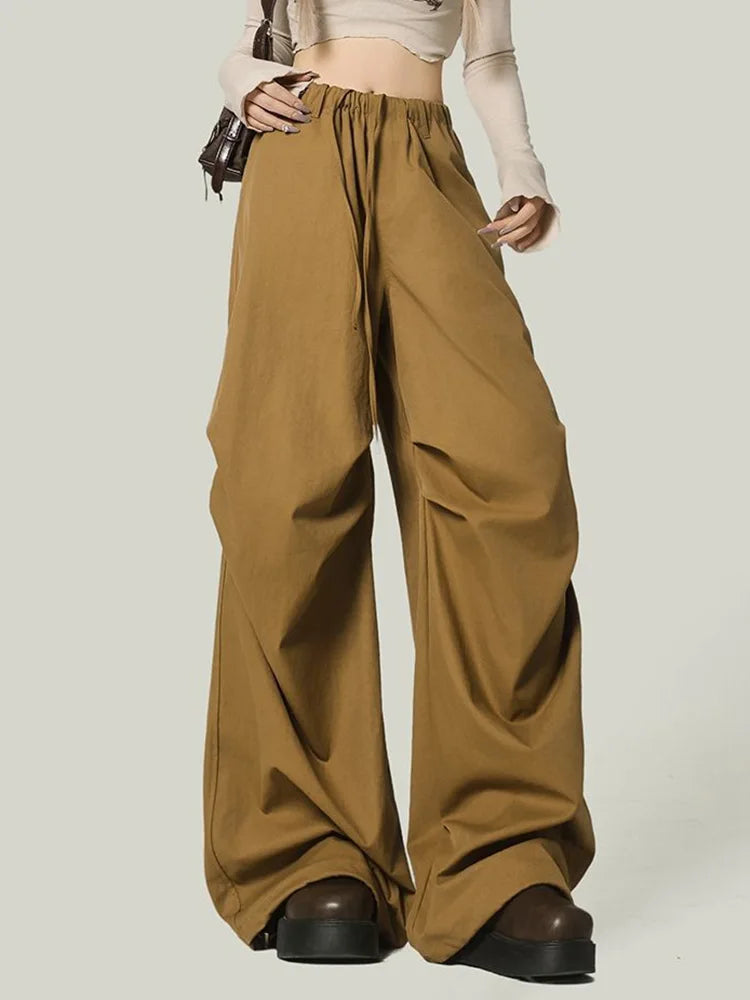 Bxoxo Black Y2K Streetwear Cargo Pant Women Vintage High Waist American Loose Trousers Hip Hop Retro Bf Wrinkles Paratrooper Pants New