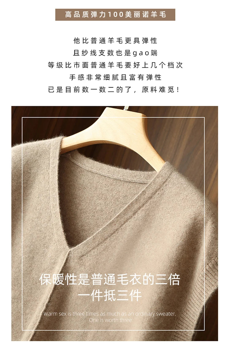 Bxoxo Cashmere Vest Ladies New 100%Pure Wool Knit Waistcoat Spring V-Neck Large Size Sweater Wild Sleeveless Vest Solid Loose Top