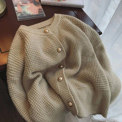 Bxoxo Long Sleeve Knit Cardigan for Women Korean Loose O Neck Single Breasted Casual Sweaters Y2K Sweet Soft Preppy Solid Jumper New