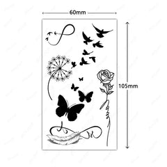 BXOXO Tattoo Stickers Butterfly Rose Bird Feather Dandelion Pattern Fake Tatoo for Women Men Makeup Hand Temporary Waterproof Body Art