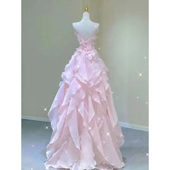 BXOXO Temperament Pink Evening Dress Women Luxury Elegant Ruffles Fairy Birthday Prom Gown Exquisite Sleeveless Bride Banquet Vestido