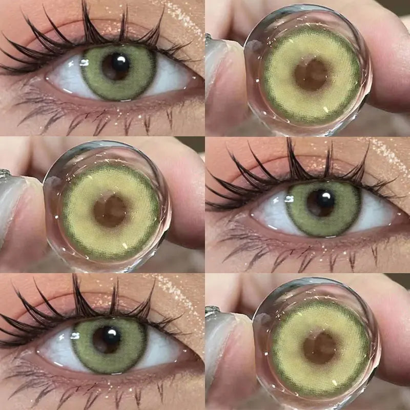 BXOXO 2PCS Colored Contact Lenses Prescription Myopia Degree -0.00 to -8.00 Green Lens Blue Beauty Pupil Makeup