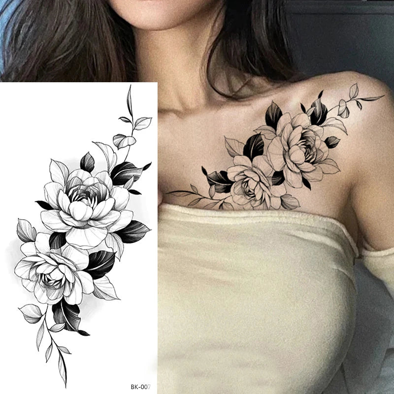 BXOXO Temporary Rose Flower Skin Tattoo Stickers Removable Blossom Flase Tattoos for Apart arm and shoulder Neck Back Flower Tattoos