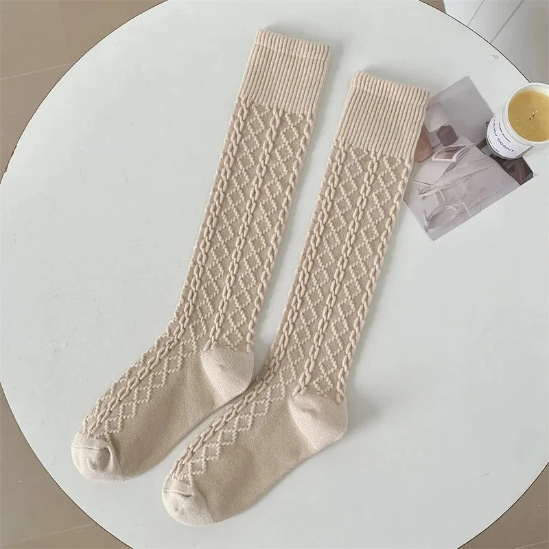BXOXO Retro Women Stockings High Quality Japanese Style New Solid Color Knee High Socks For Women Korean Style Warm Casual Long Socks