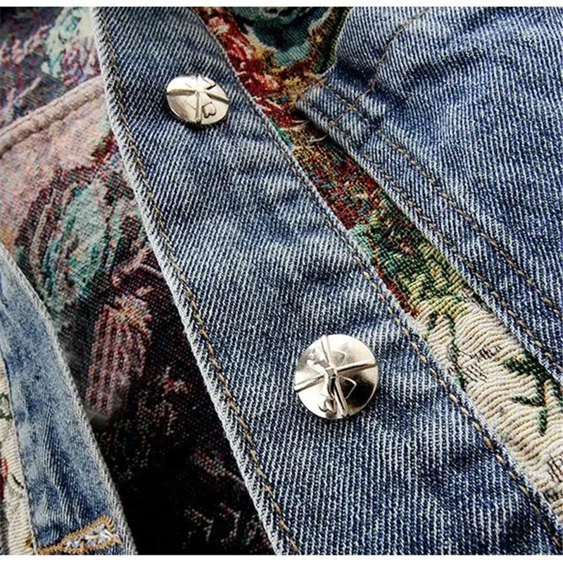 Bxoxo Spring Autumn New Printing Short Denim Jacket Women Fashion Loose Leisure Coat Patchwork Button Vintage Outerwear Female