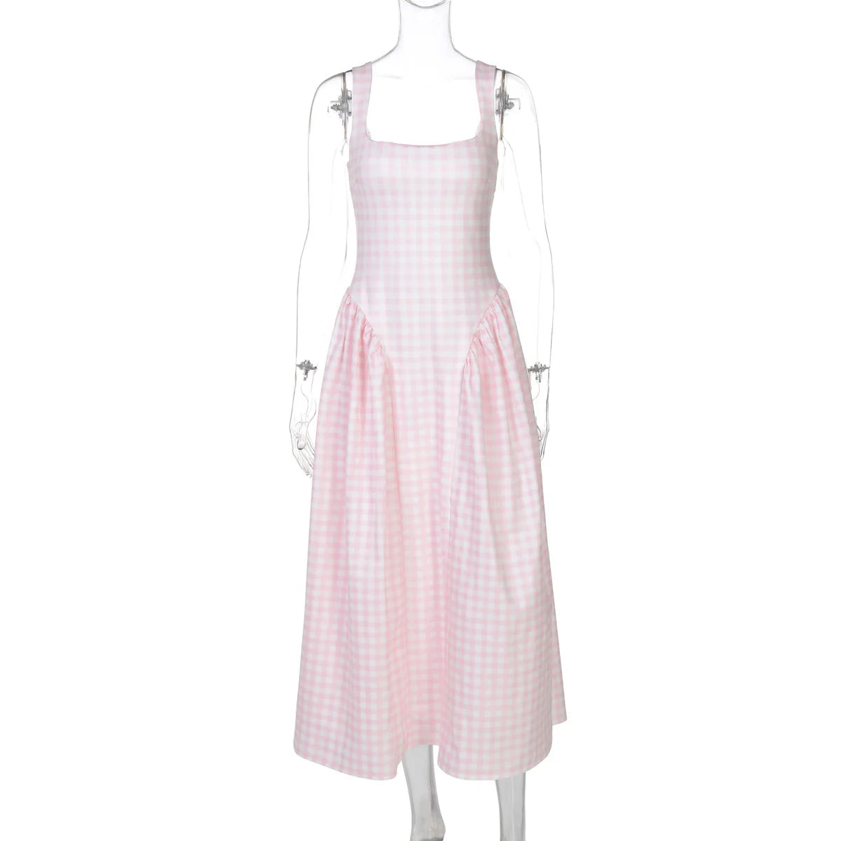 BXOXO Plaid Printed Maxi Dress For Women Gown Summer New Spaghetti Strap High Waist A-line Backless Club Long Dress Vestido
