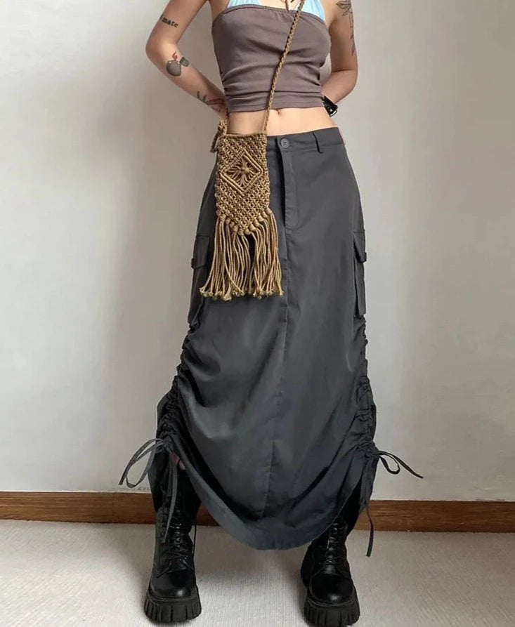 BXOXO Personality American Retro Street Trend Avant-Garde Self-Confidence High-End Design Sense All-Match Women's Tooling Skirt