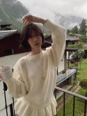 Bxoxo Japanese Loose Ruffles Women Sweater Autumn Korean Chic Button Patchwork Warm Pullover Female New Solid All Match Knitted Jumper