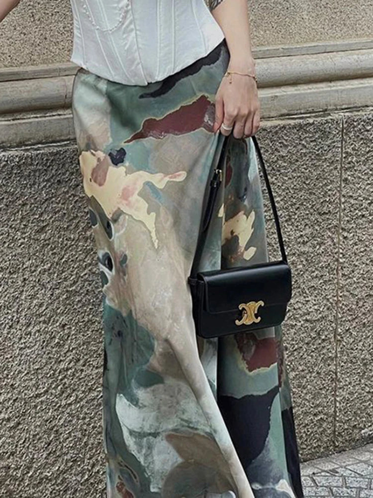 BXOXO New Stylish Vintage Satin Women'S Long Skirt y2k Aesthetic Harajuku Straight Skirts Korean Fashion Clothes Summer