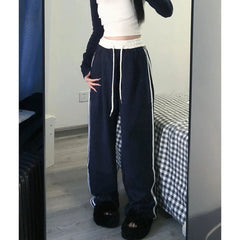 Bxoxo Vintage Stripe Women Wide Leg Pants Y2K Autumn High Waist Baggy Casual Sweatpants Harajuku Korean All Match Straight Trousers