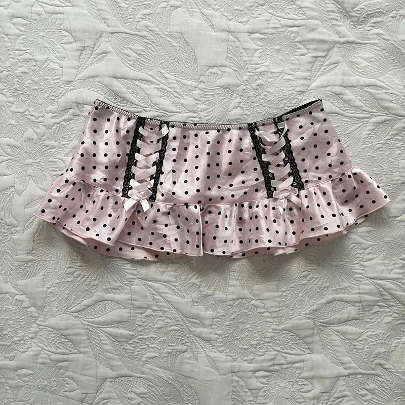 BXOXO Vintage Y2K Harajuku All-match Casual Women's Skirt Emo Girls Punk Hip-hop Rock Fashion Lace Bow Chic Aesthetic Sweet Mini Skirt