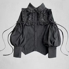 BXOXO 2025 Vintage Black Loose Y2k Aesthetic Shirt Women Streetwear Bandage Bow Grunge Blouse Harajuku Oversized Blusas Camisas Mujer