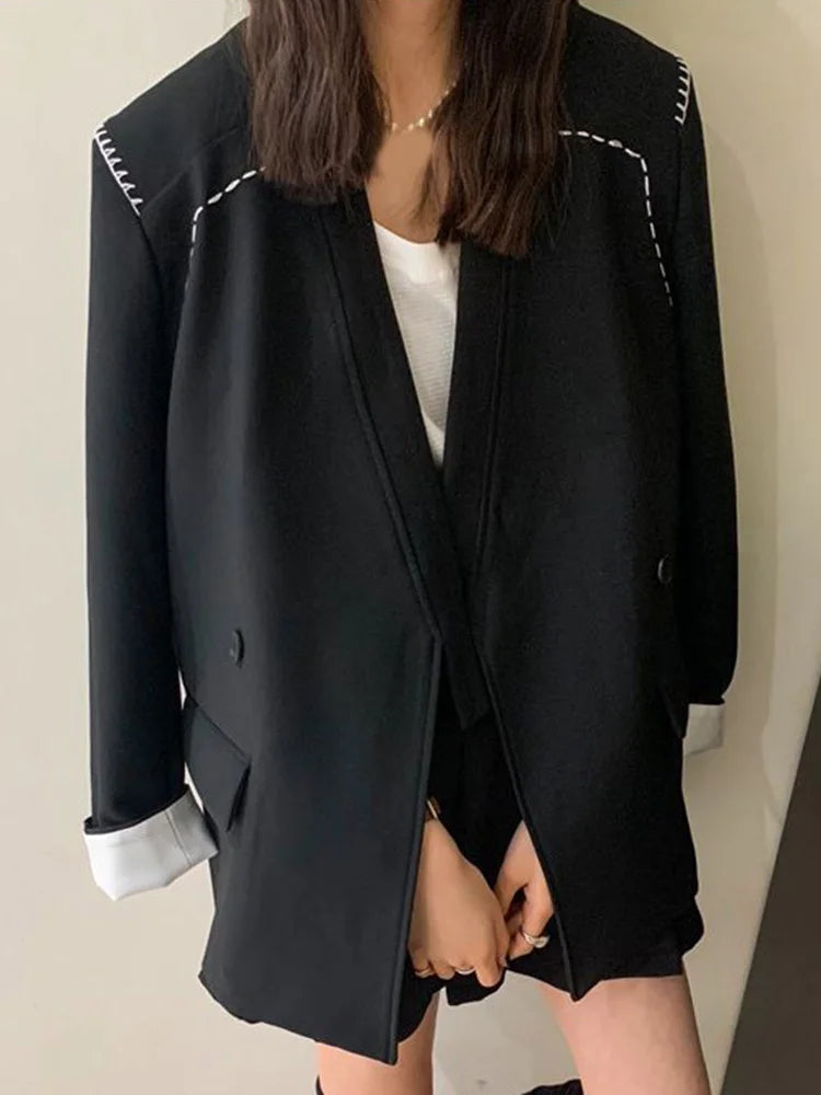 Bxoxo Streetwear Loose Purple Blazer Women Long Sleeve Casual Oversize Suit Coats Fashion Fall New Korean Female Design V Neck Outwear