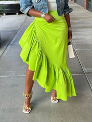 BXOXO Women Ruffles Hem Asymmetrical High Waist Maxi Long Skirt Streetwear Summer A-line Fashion Skirts