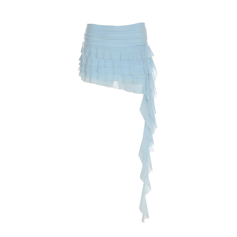 BXOXO Irregular Mesh Ribbons Mini Skirts Summer New Sweet Asymmetrical Trendy Women’s Skirts