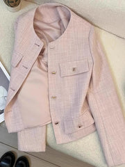 Bxoxo Elegant Women Pink Blazer Coat Sweet Long Sleeve Fashion Slim Suit Jacket Korean Chic O Neck Female Fall Winter Casual Outwear