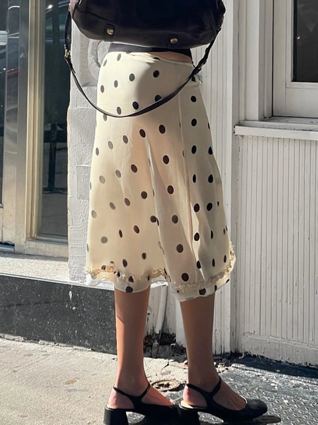 Bxoxo Elegant England Style Dot Print Women Mid-Length Skirt  Edible Free Fungus Simple High Fashion Women Long Skirt