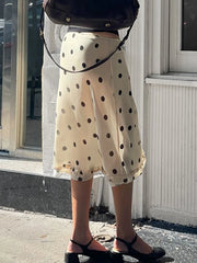 Bxoxo Elegant England Style Dot Print Women Mid-Length Skirt  Edible Free Fungus Simple High Fashion Women Long Skirt