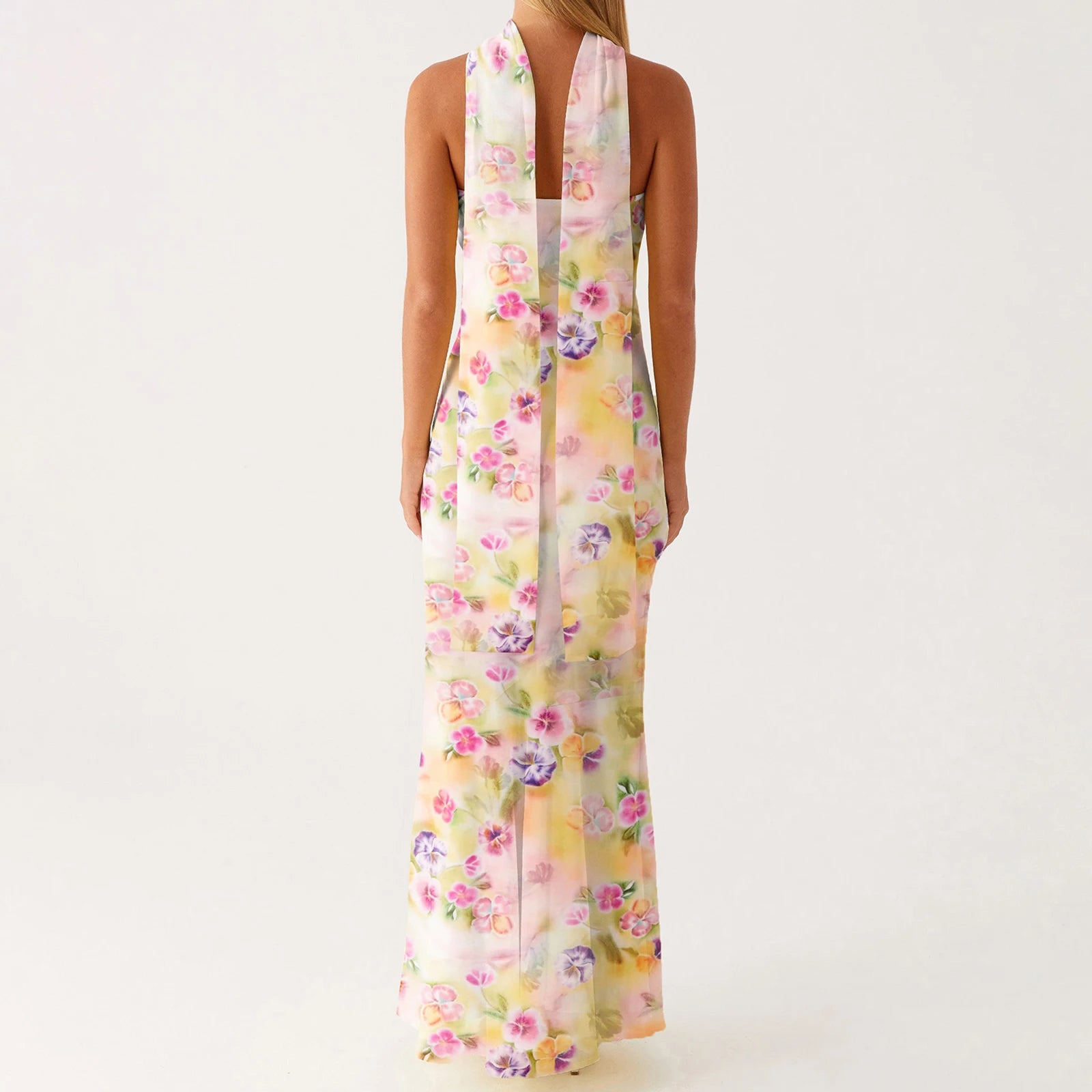BXOXO Women Flower Tube Top Dress Slim Off Shoulder Sleeveless Long Bodycon Dress with Scarf Summer Formal Party Sundress