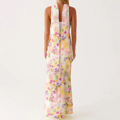 BXOXO Women Flower Tube Top Dress Slim Off Shoulder Sleeveless Long Bodycon Dress with Scarf Summer Formal Party Sundress