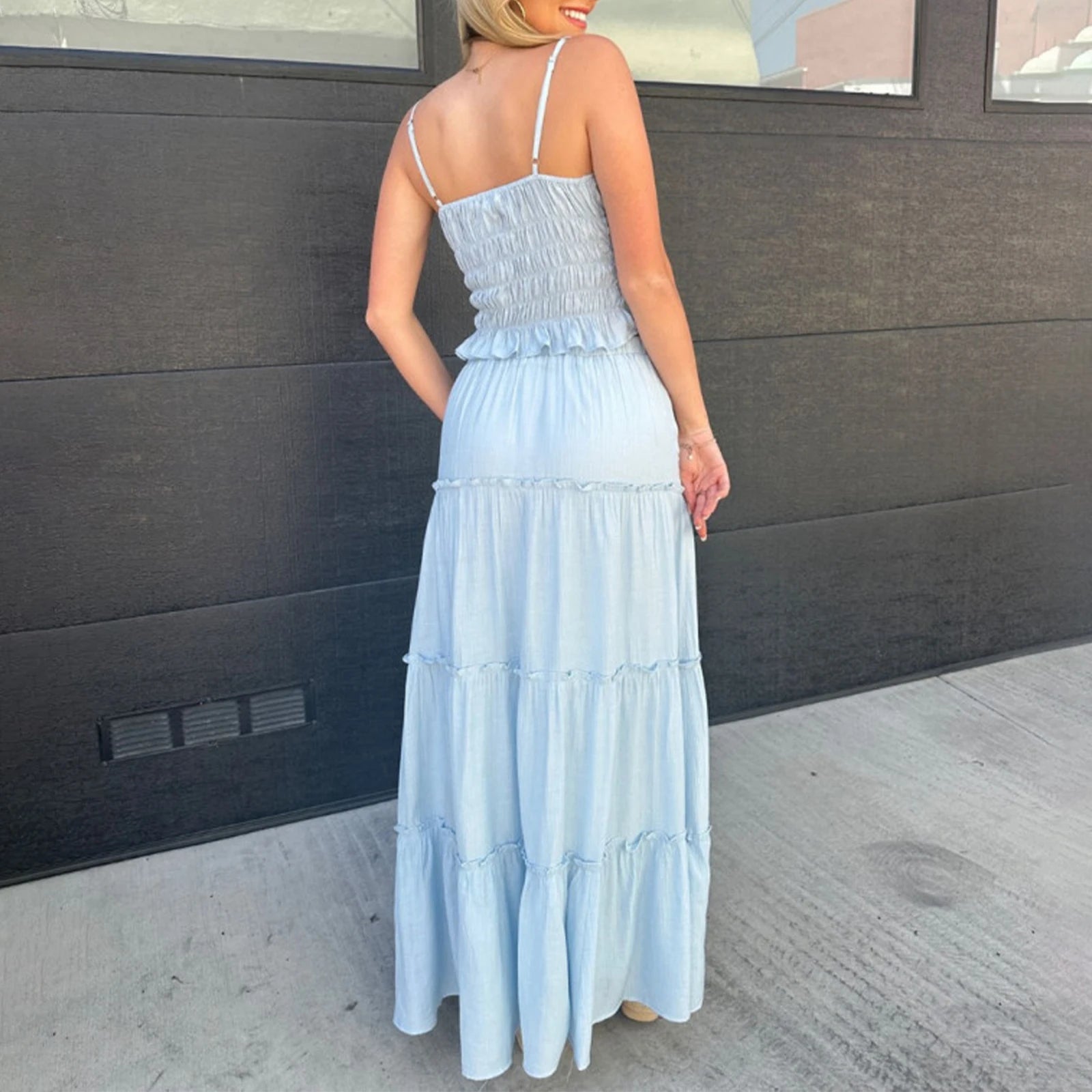 BXOXO Women's Y2K Fairy 2 Piece Skirts Outfits Solid Color Ruched Tie-Up Front Sleeveless Cami Tops Long Skirts Clothes Set