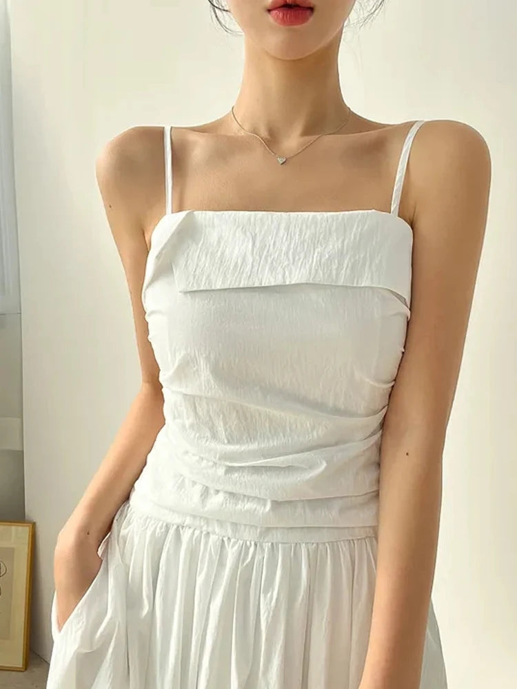 Bxoxo Summer Women's Gown Strapl High Waist Pleated A-Line Midi Dr Korean Sle Pure Desire Long Skirt Commute Faion
