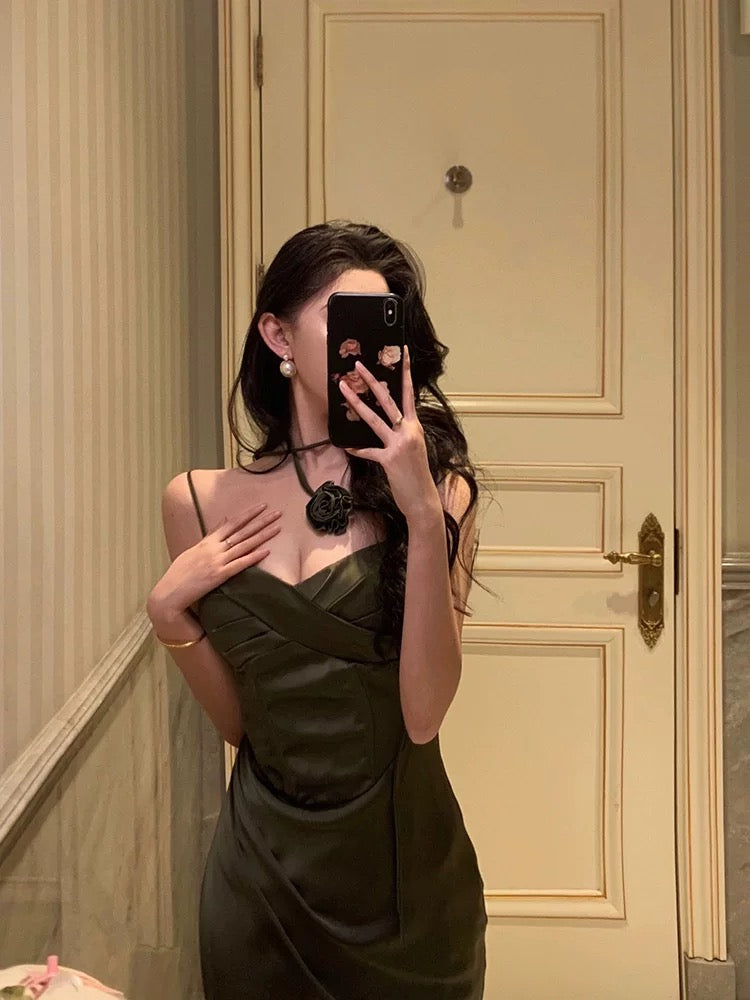 BXOXO - Vintage Sheath Spaghetti Straps Green Satin Long Prom Dresses Evening Gowns HOT1005