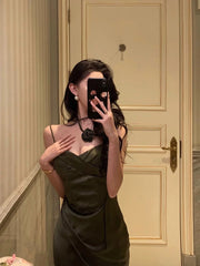 BXOXO - Vintage Sheath Spaghetti Straps Green Satin Long Prom Dresses Evening Gowns HOT1005