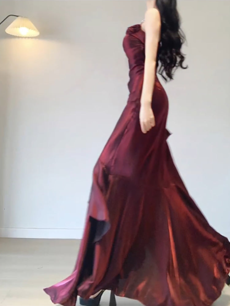 BXOXO Chic A line Spaghetti Straps Christmas Dress Burgundy Birthday Dresses Birthday Outfits HOT1128