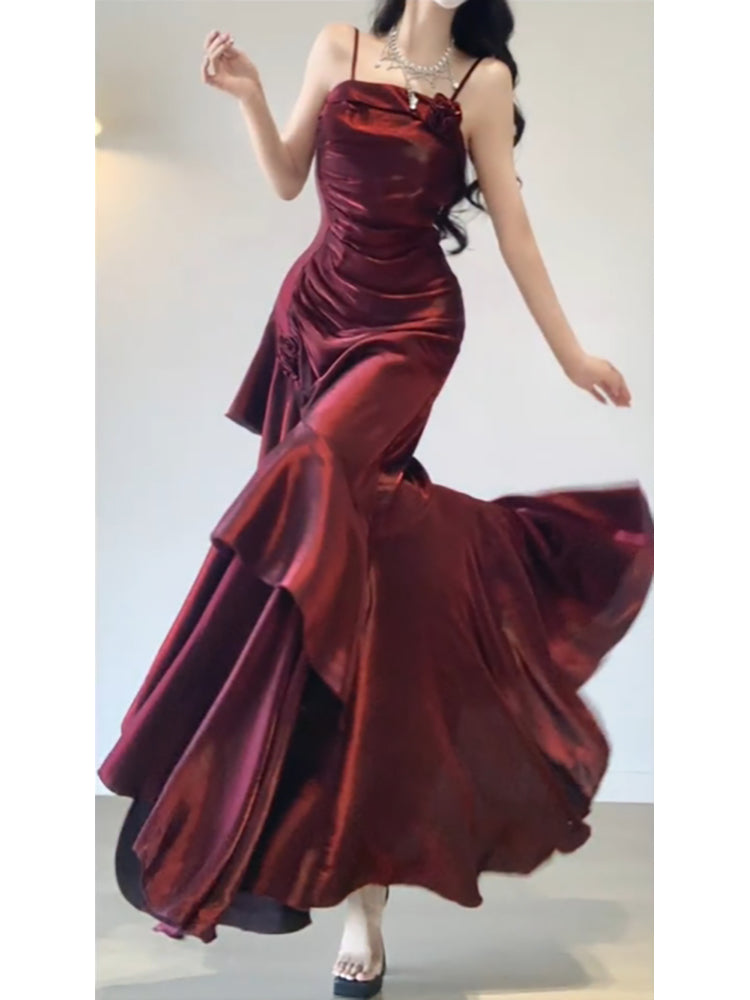BXOXO Chic A line Spaghetti Straps Christmas Dress Burgundy Birthday Dresses Birthday Outfits HOT1128