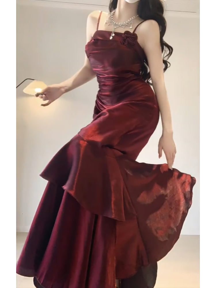 BXOXO Chic A line Spaghetti Straps Christmas Dress Burgundy Birthday Dresses Birthday Outfits HOT1128