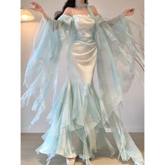 BXOXO - Chic Mermaid Spaghetti Straps Light Green Chiffon Long Prom Dress Birthday Dresses Birthday Outfits HOT1164