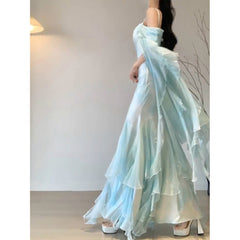 BXOXO - Chic Mermaid Spaghetti Straps Light Green Chiffon Long Prom Dress Birthday Dresses Birthday Outfits HOT1164