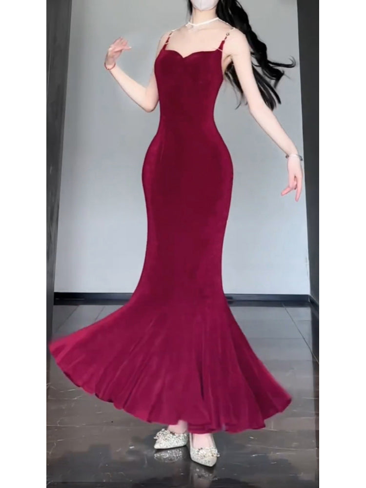 BXOXO Sexy Mermaid Spaghetti Straps Christmas Dress Burgundy Prom Dresses Birthday Outfits HOT1169