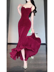 BXOXO Sexy Mermaid Spaghetti Straps Christmas Dress Burgundy Prom Dresses Birthday Outfits HOT1169