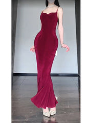 BXOXO Sexy Mermaid Spaghetti Straps Christmas Dress Burgundy Prom Dresses Birthday Outfits HOT1169