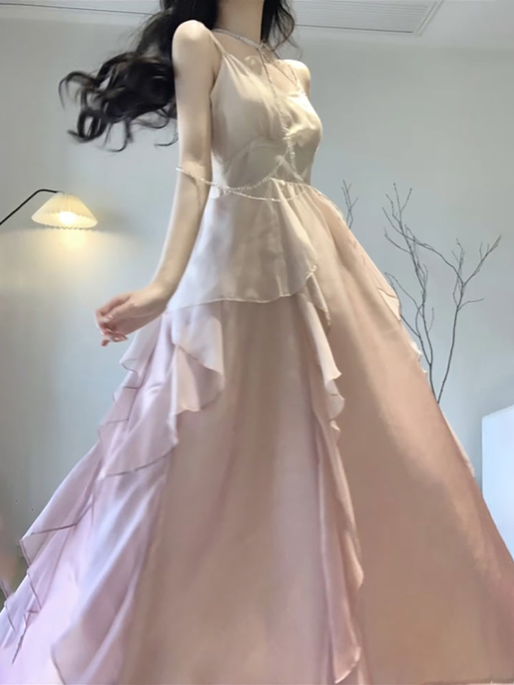 BXOXO Sexy Mermaid Spaghetti Straps Ombre Pink Chiffon Dress Long Prom Dresses Birthday Outfits HOT1173