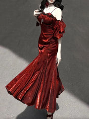 BXOXO - Sexy Mermaid Spaghetti Straps Burgundy Long Prom Dresses Christmas Night Dress Birthday Outfits HOT1175