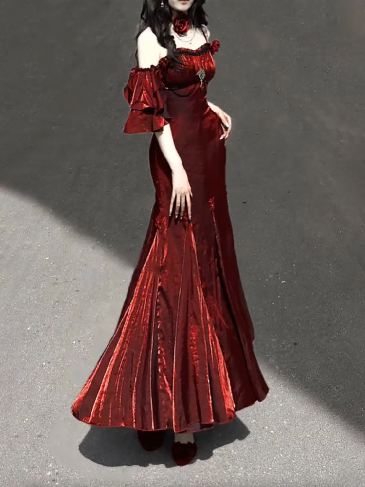 BXOXO - Sexy Mermaid Spaghetti Straps Burgundy Long Prom Dresses Christmas Night Dress Birthday Outfits HOT1175