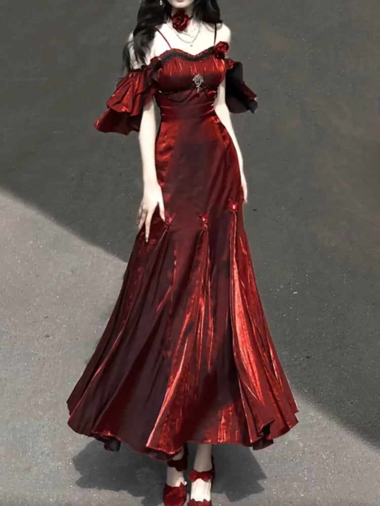 BXOXO - Sexy Mermaid Spaghetti Straps Burgundy Long Prom Dresses Christmas Night Dress Birthday Outfits HOT1175