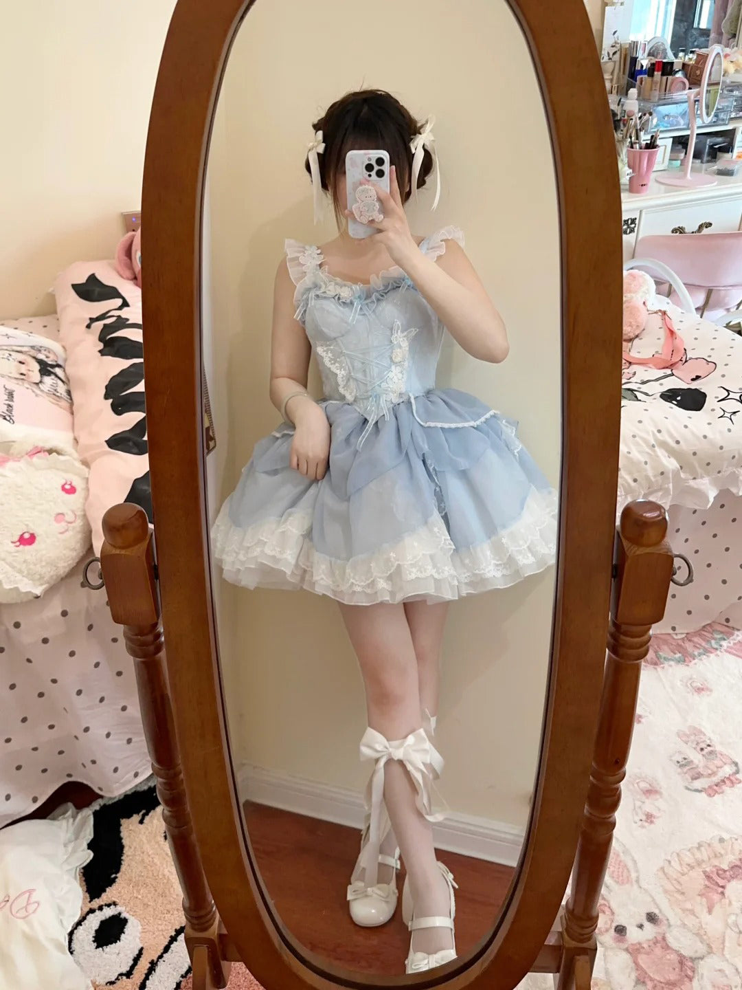 BXOXO French Ball Gown 2 Pieces Top And Skirt Short Blue Lolita Dresses Party Dress Birthday Outfits HOT1207