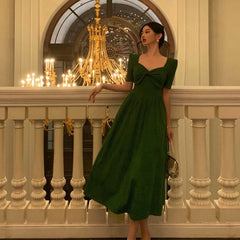 BXOXO Stunning A Line Square Neckline Half Sleeves Dark Green Pleated Prom Dresses Birthday Outfit HOT775